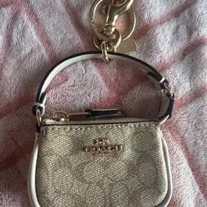 Coach Cream Signature Mini Wristlet Key Pouch with Gold Hardware